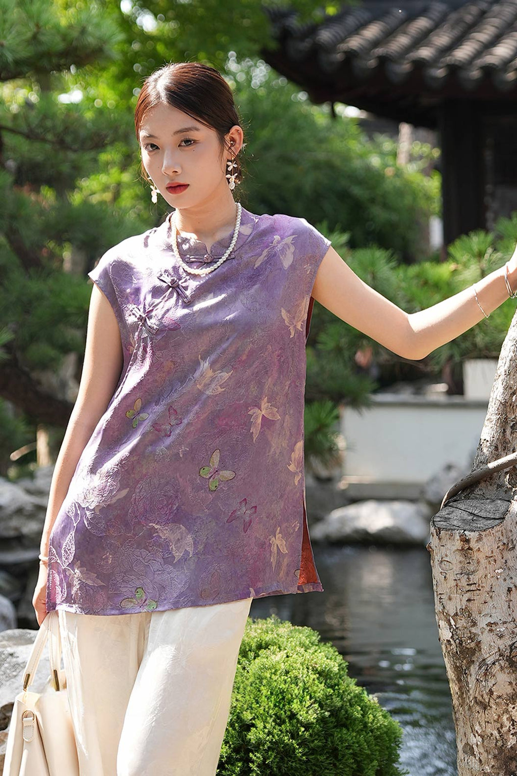 Modern Hanfu Xiangyunsha Chinese Style Sleeveless Blouse  High End Hanfu Dress