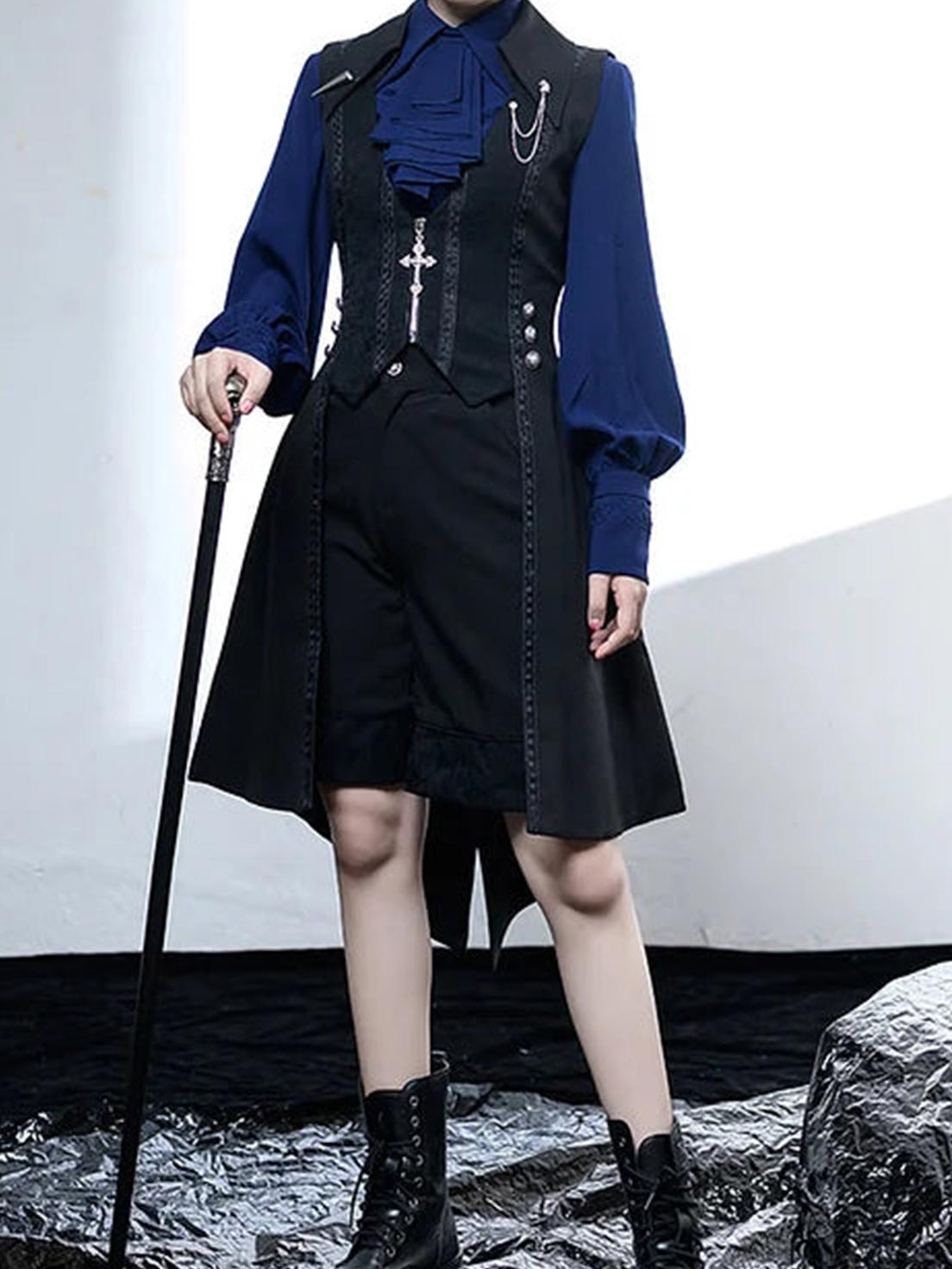 Ouji Fashion Lolita Black Vintage Gothic Tailcoat Prince Style Waist Corset Vest Elegant Outfit