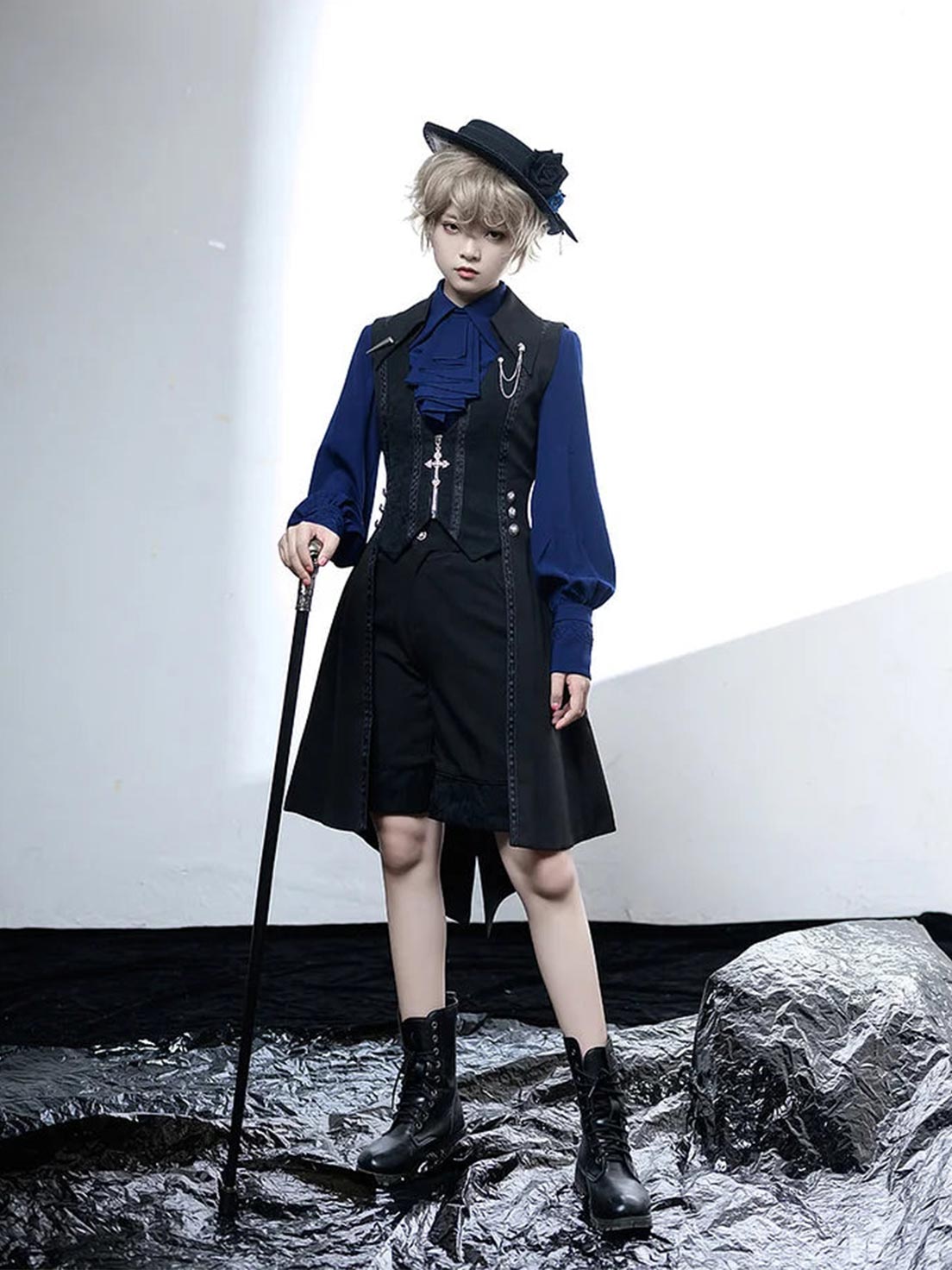 Ouji Fashion Lolita Black Vintage Gothic Tailcoat Prince Style Waist Corset Vest Elegant Outfit