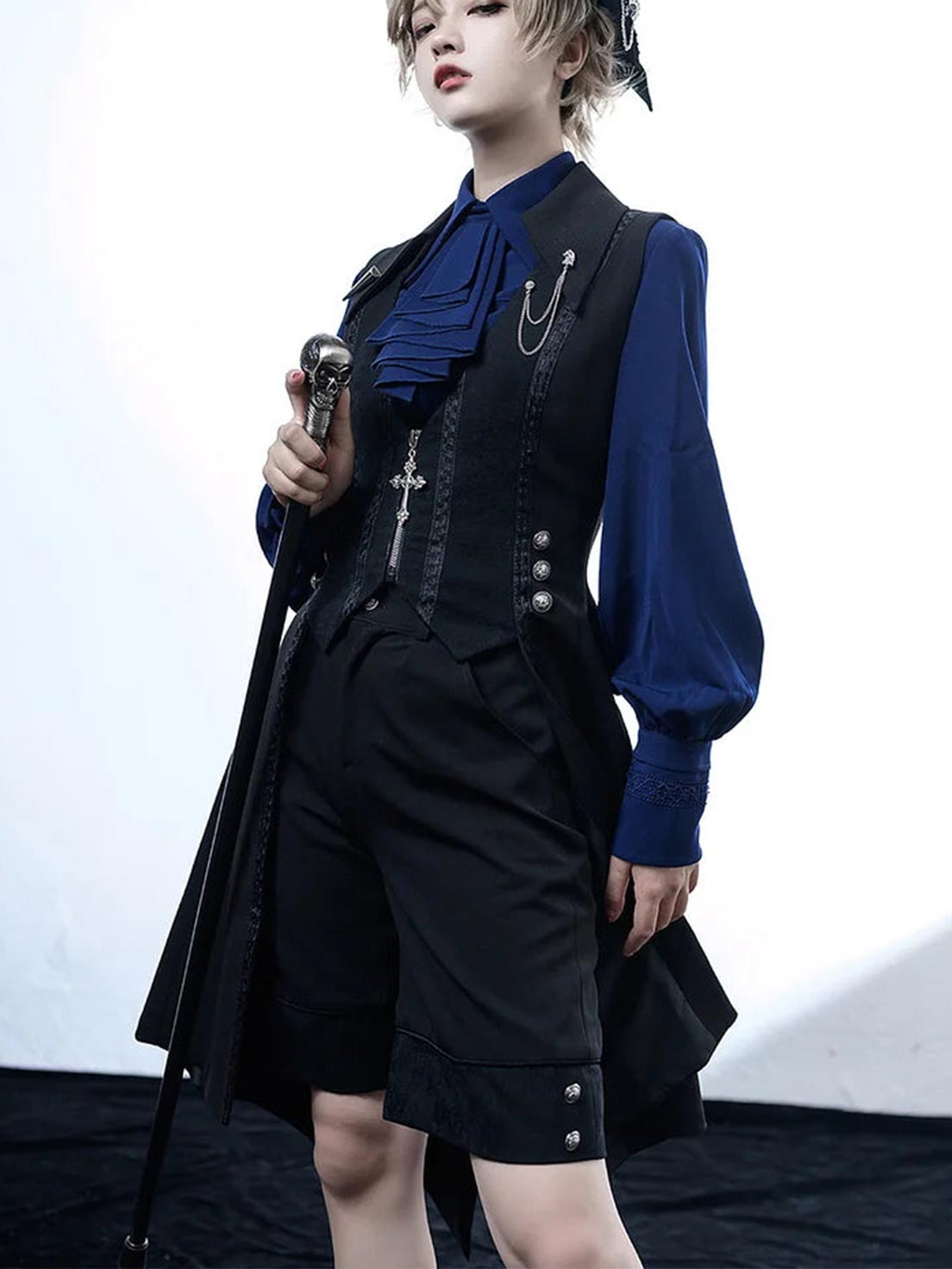 Ouji Fashion Lolita Black Vintage Gothic Tailcoat Prince Style Waist Corset Vest Elegant Outfit