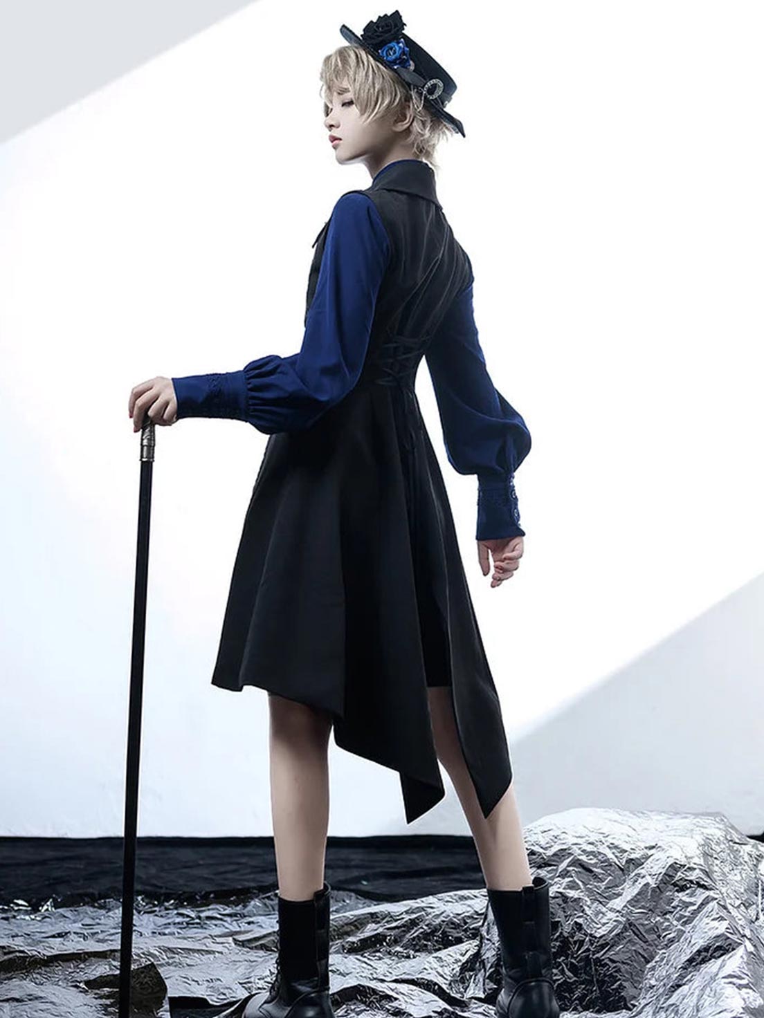 Ouji Fashion Lolita Black Vintage Gothic Tailcoat Prince Style Waist Corset Vest Elegant Outfit