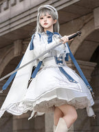 Ouji Fashion Lolita Military White Blue Suit Long Sleeved Embroidered Dress Set Vintage Prince Style Outfit