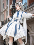 Ouji Fashion Lolita Military White Blue Suit Long Sleeved Embroidered Dress Set Vintage Prince Style Outfit