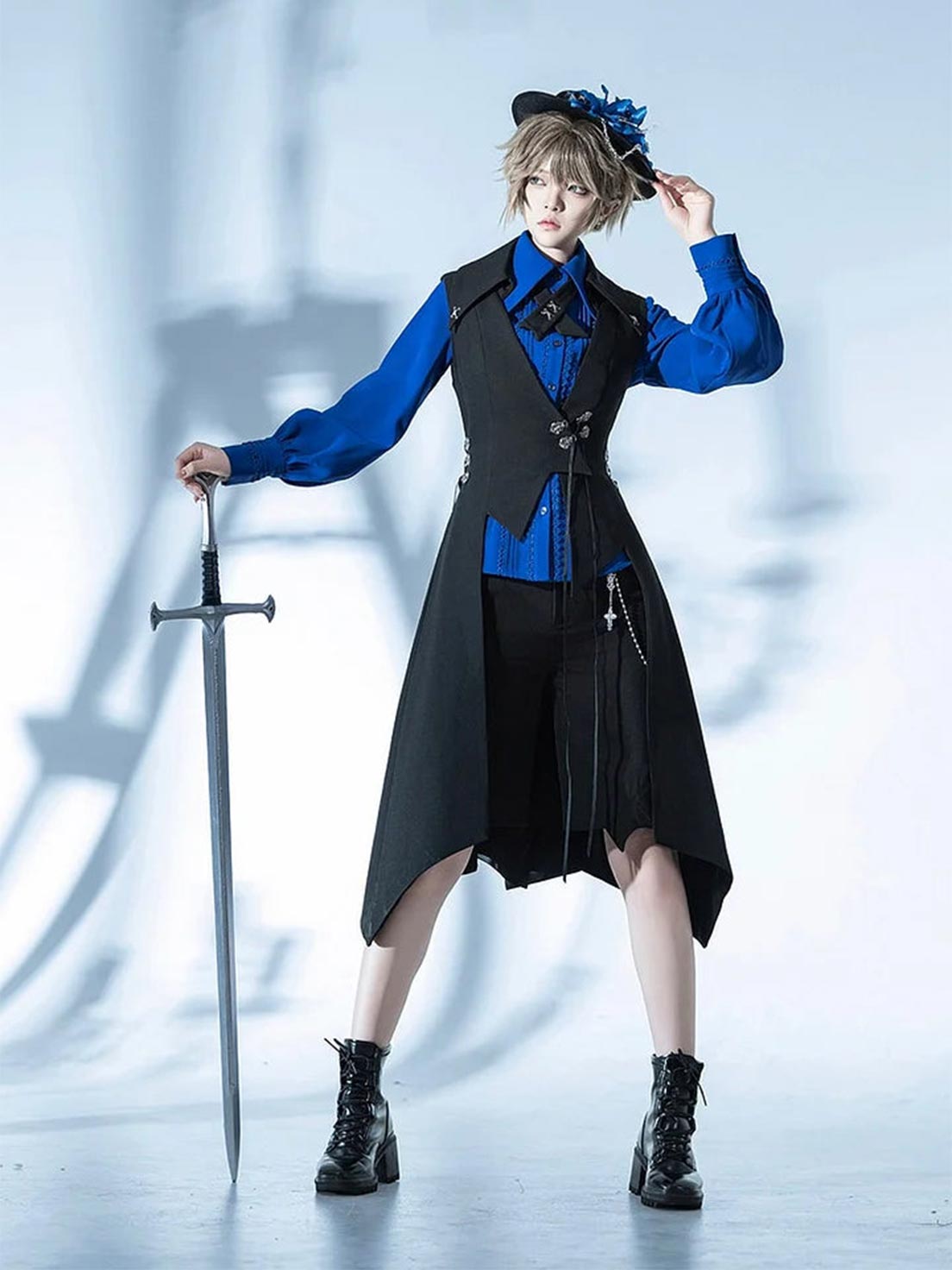 Ouji Fashion Lolita Prince Style Straight Leg Black Shorts Classic Vintage Style Outfit