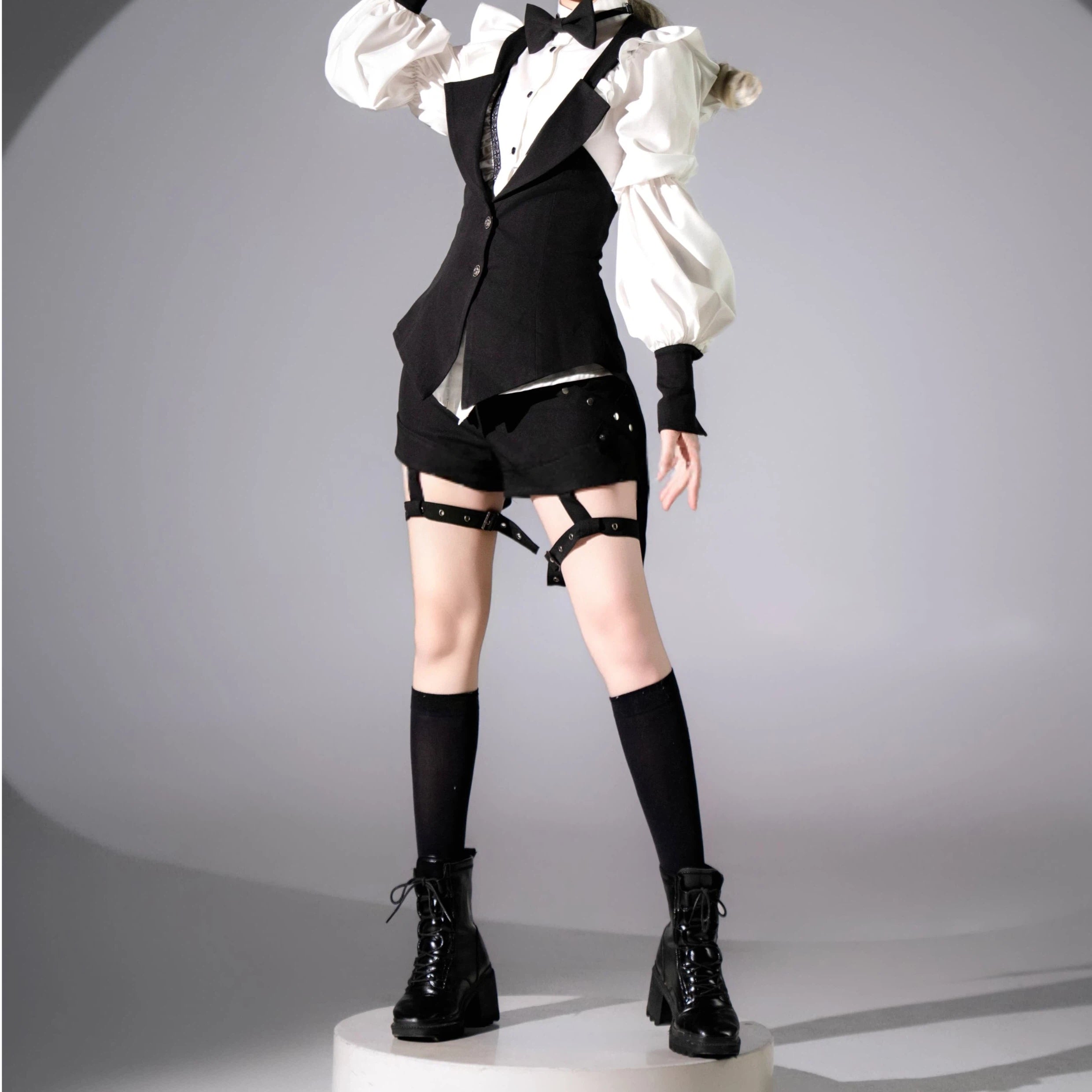 Ouji Fashion Lolita Set by Three Cats Original Design Black White Butler-Style Ensemble