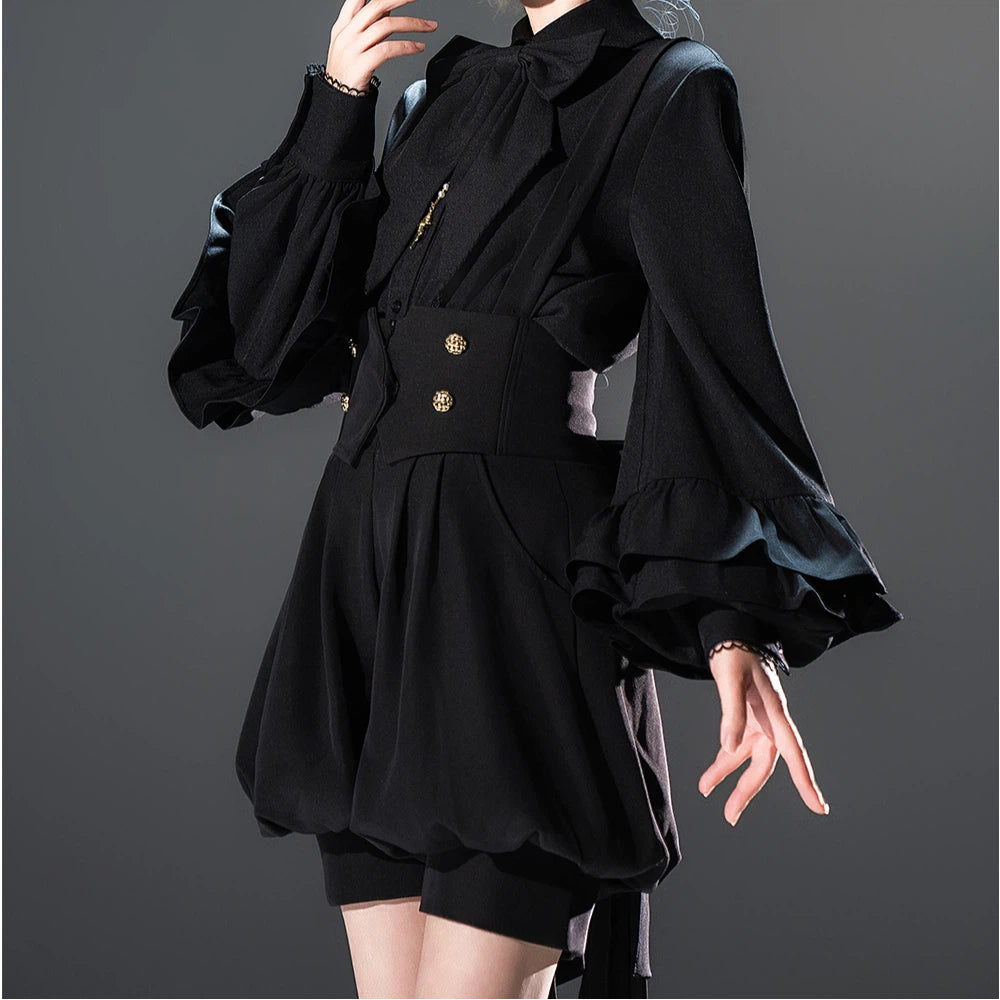 Ouji Fashion Lolita Shirt Gothic Black Prince-Style Top