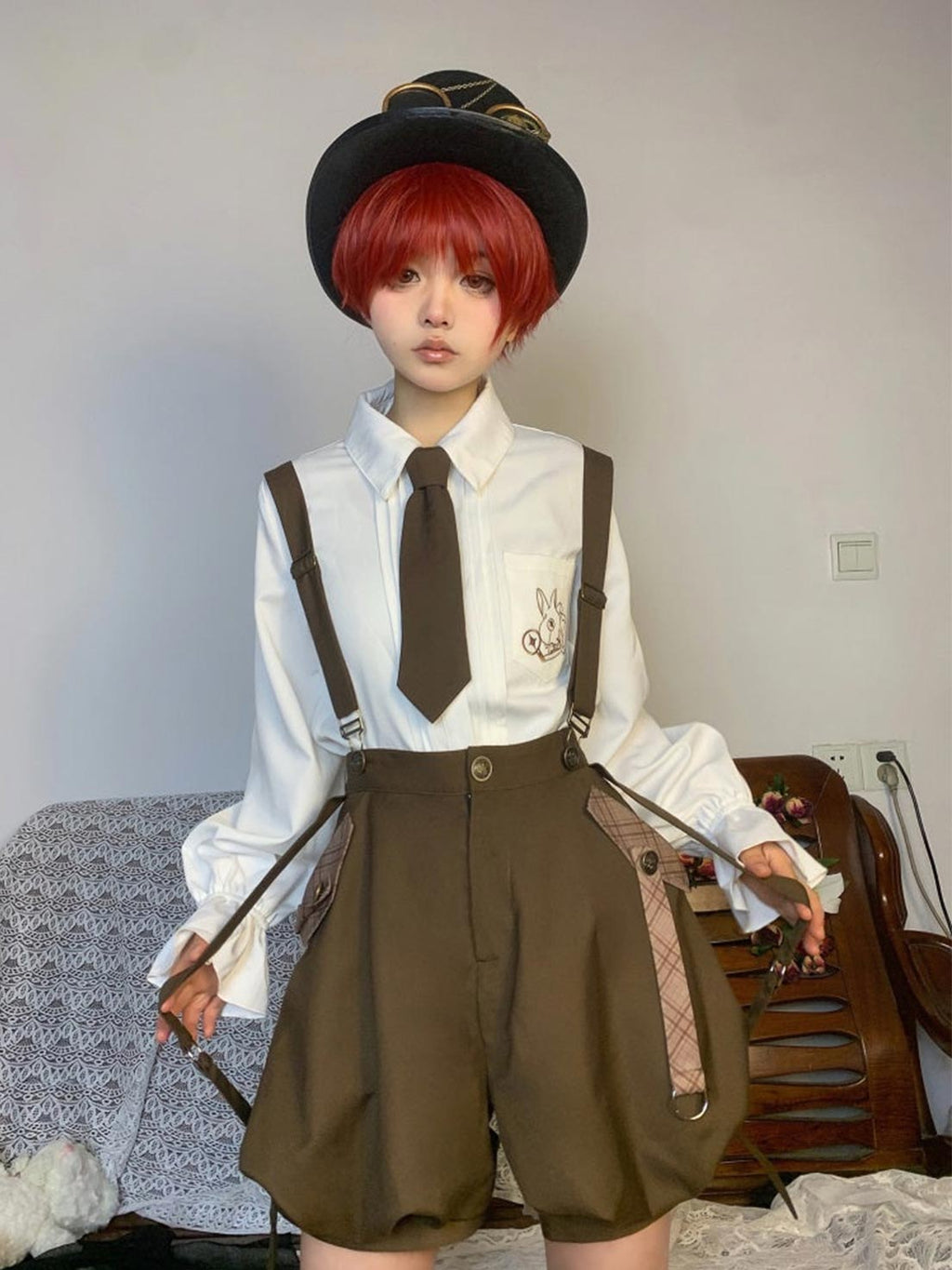Ouji Fashion Lolita Shirt Vest Overalls Prince Spring Summer Top Blouse Outfit Cute Vintage Set