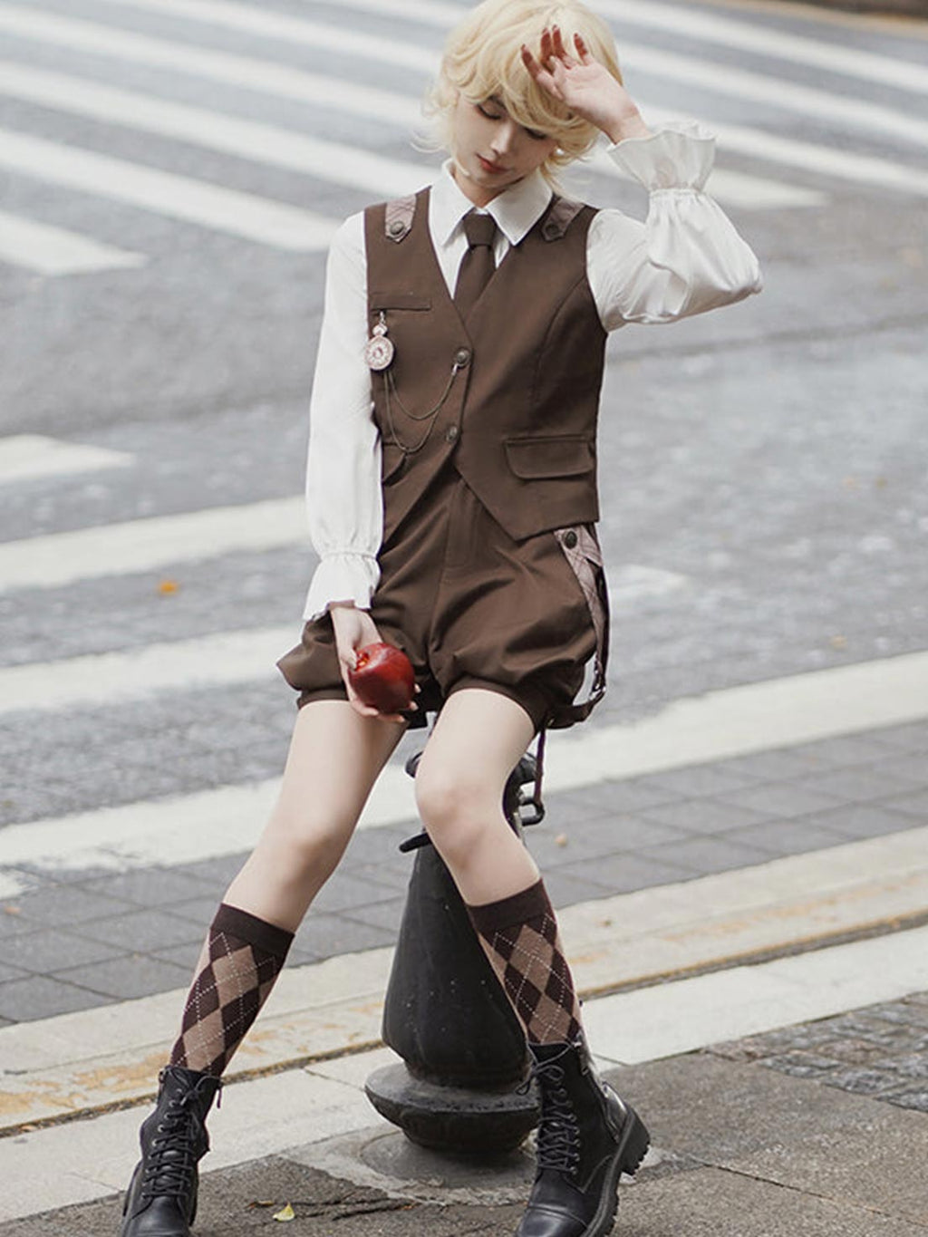 Ouji Fashion Lolita Shirt Vest Overalls Prince Spring Summer Top Blouse Outfit Cute Vintage Set