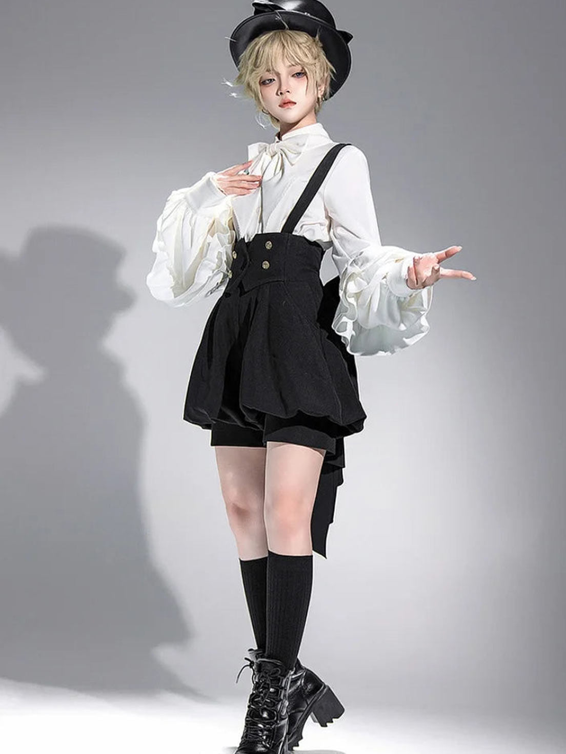 Ouji Fashion Lolita Vintage British Style Elegant Dark Cute Prince Shorts Set Blouse Shirt Outfit