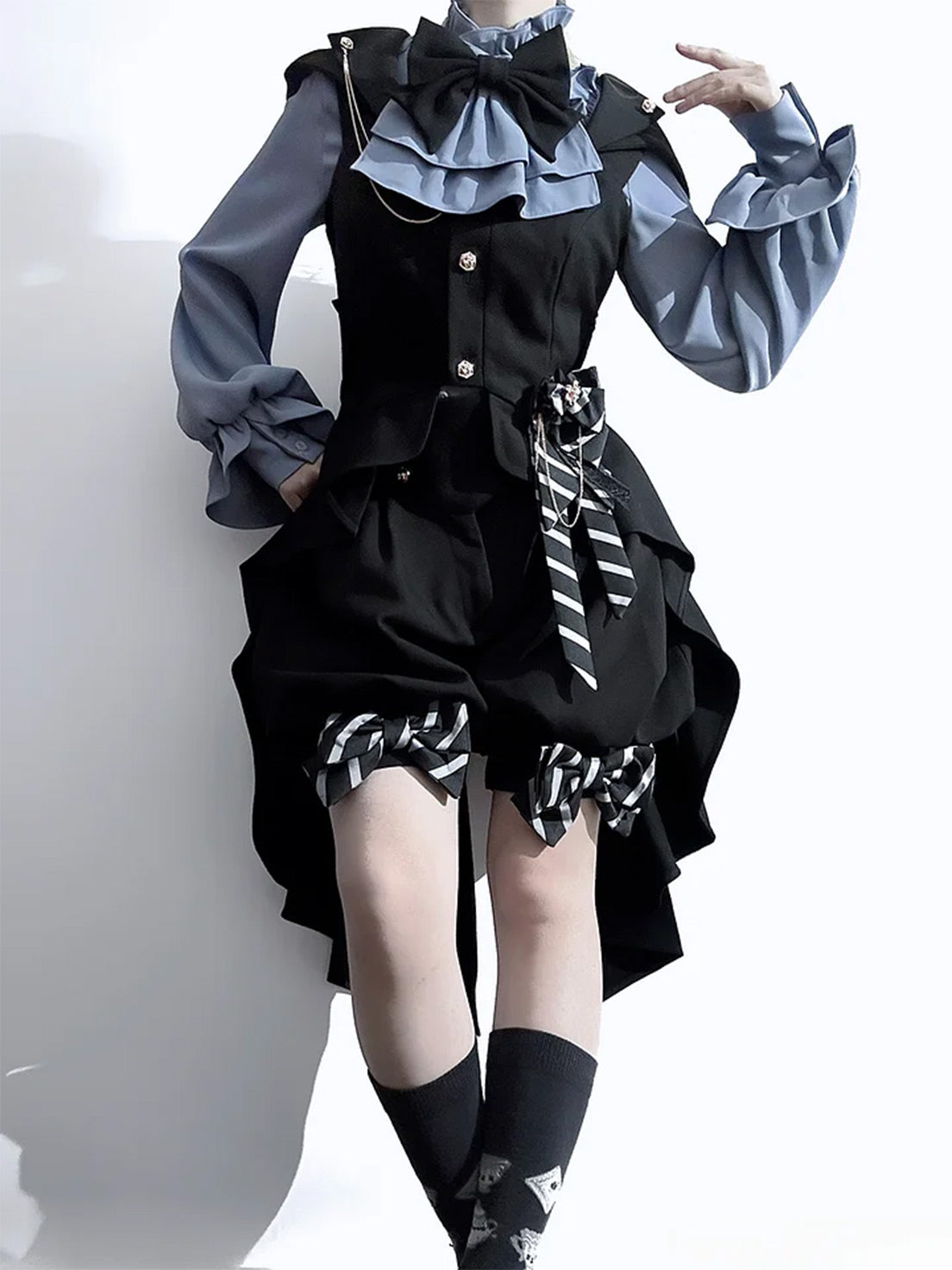 Ouji Fashion Lolita Prince Hood Long Vest Shorts Set Vintage Gothic Royal Style Cosplay Outfit