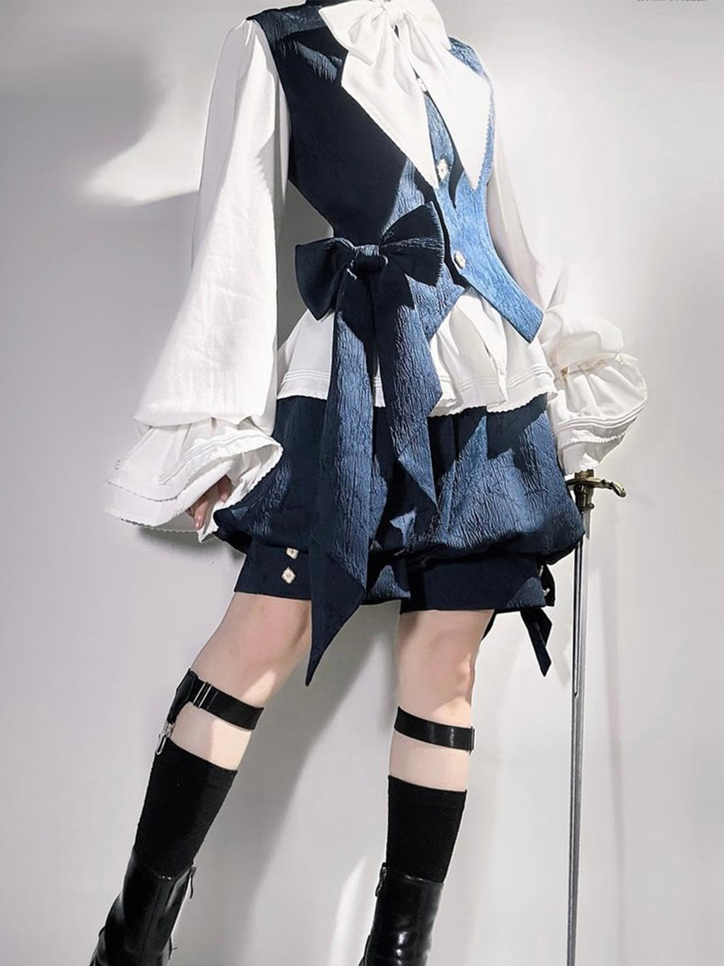 Ouji Gothic Prince Outfit Set – Sapphire Blue Vintage Jacket with Rabbit Ears