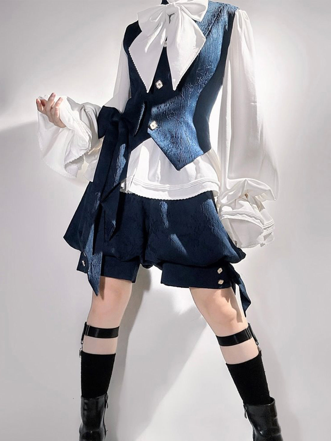 Ouji Gothic Prince Outfit Set – Sapphire Blue Vintage Jacket with Rabbit Ears