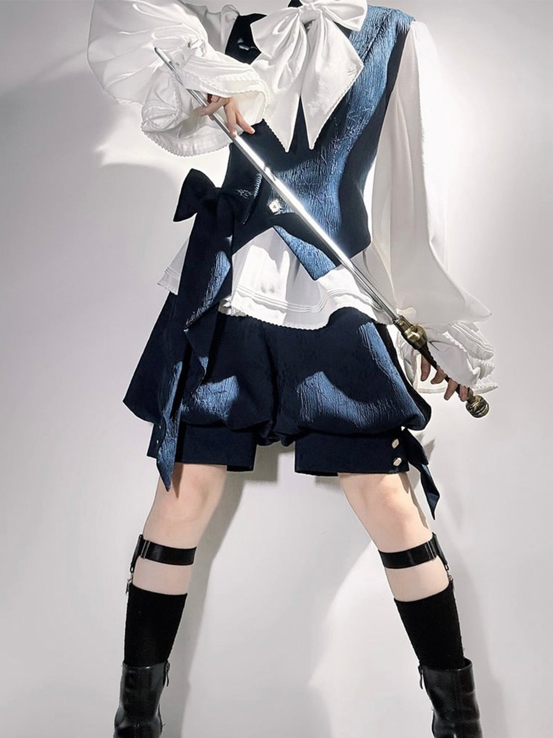 Ouji Gothic Prince Outfit Set – Sapphire Blue Vintage Jacket with Rabbit Ears