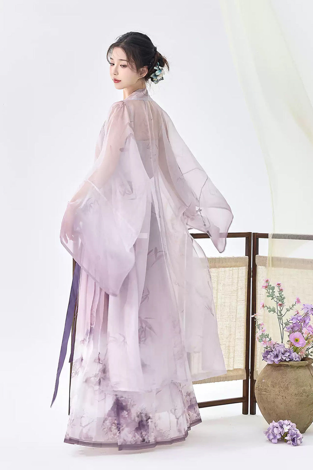 Modern Hanfu Clothing Long Sleeve Round Collar Shirt Eight Panel Skirt Blue Hanfu Dress