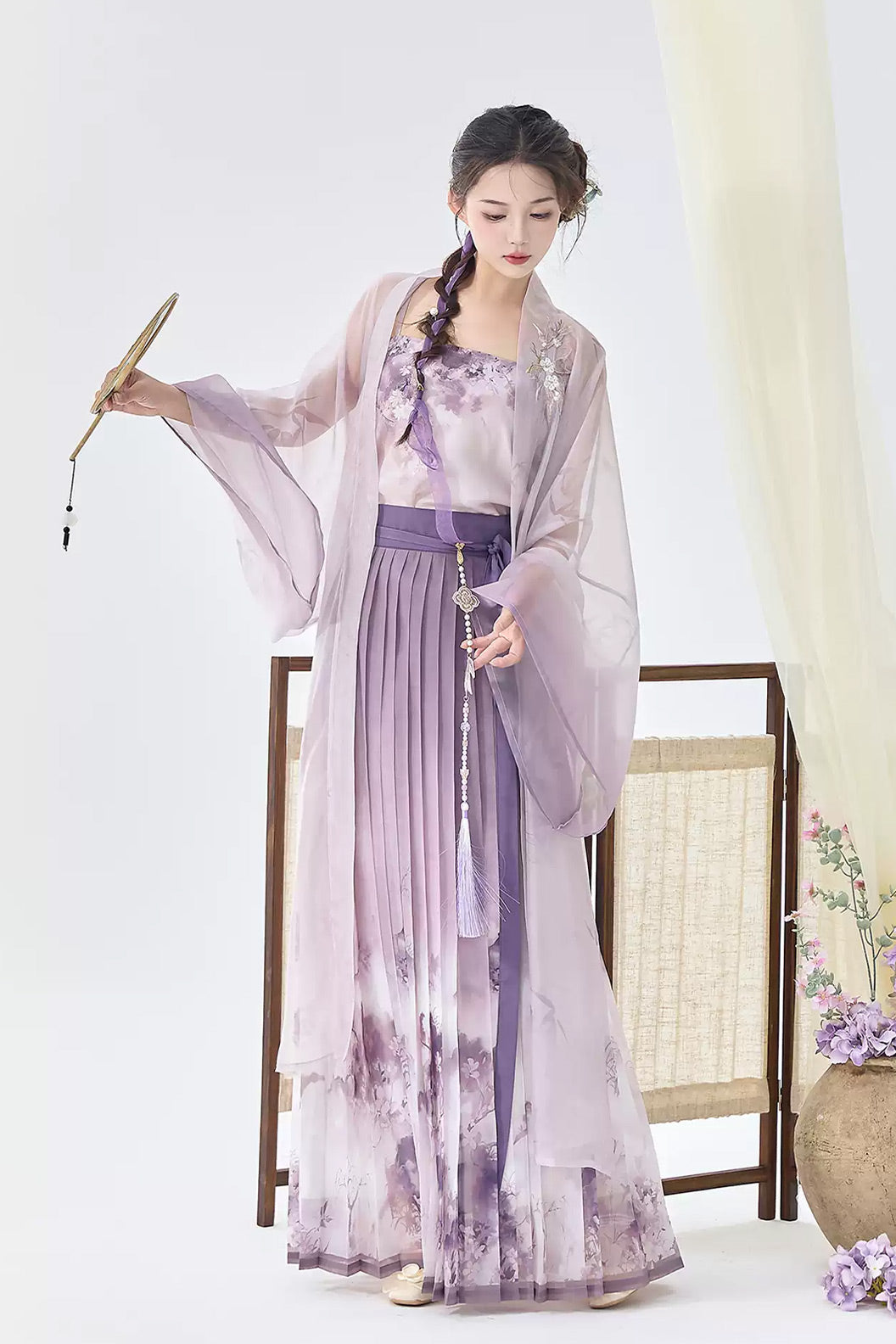 Modern Hanfu Clothing Long Sleeve Round Collar Shirt Eight Panel Skirt Blue Hanfu Dress