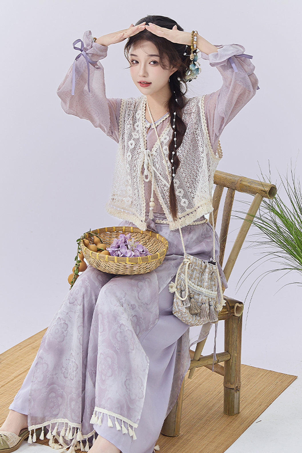 Modern Hanfu Clothing Vest Wide Leg Pants Purple Hanfu Dress
