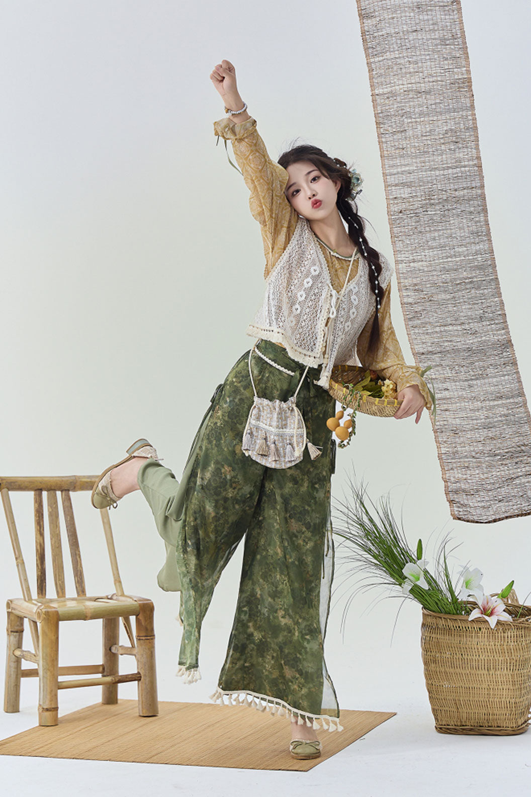 Modern Hanfu Clothing Vest Wide Leg Pants Purple Hanfu Dress