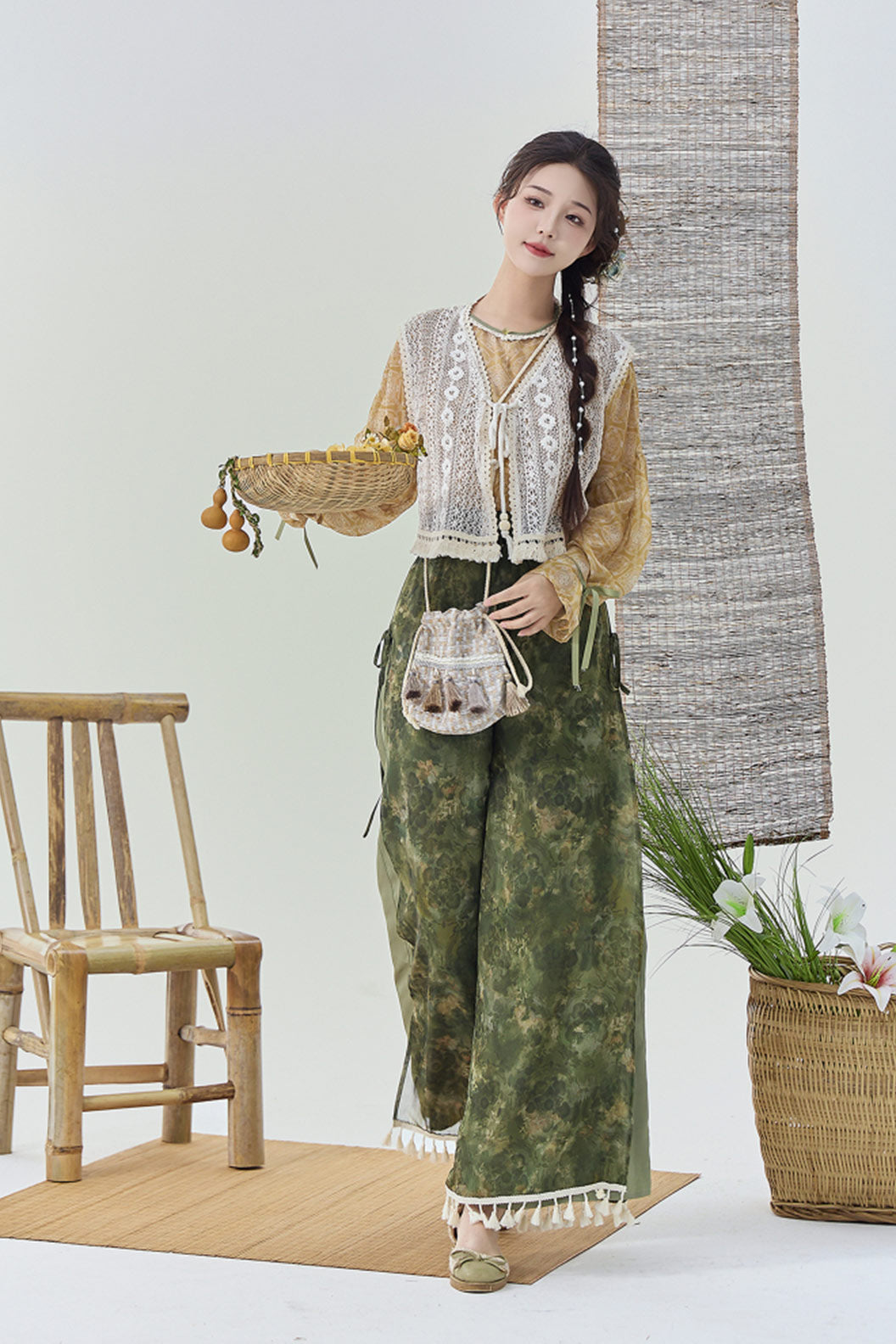 Modern Hanfu Clothing Vest Wide Leg Pants Purple Hanfu Dress