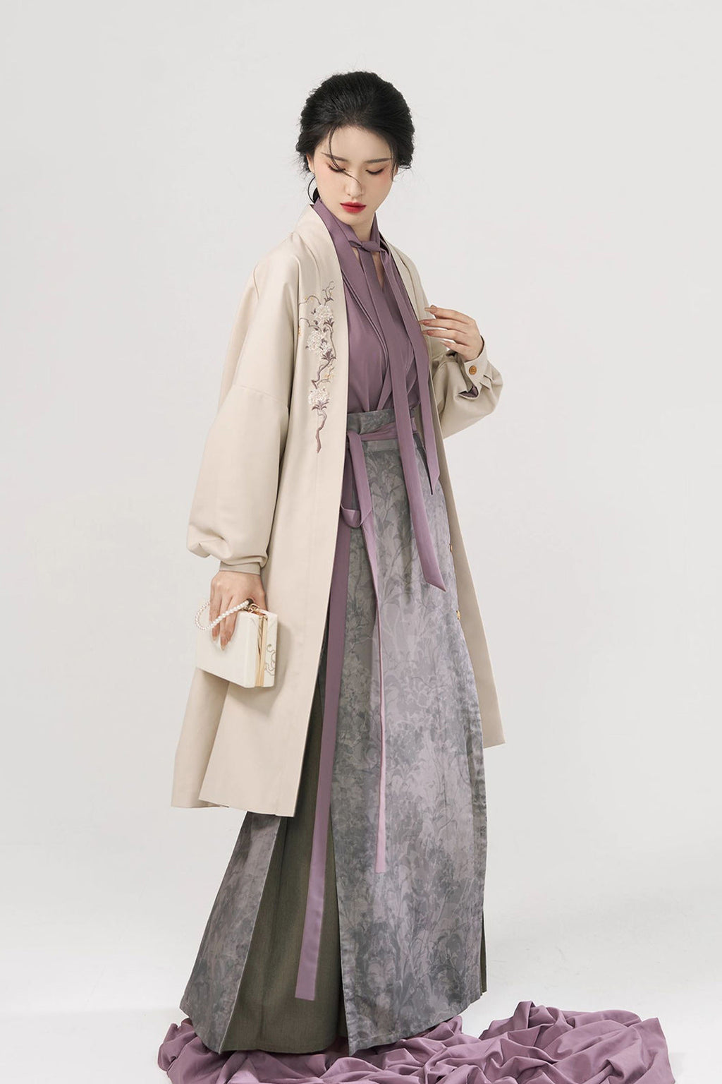 Modern Hanfu Three Panel Skirt Workwear Commuting Purple Hanfu Dress