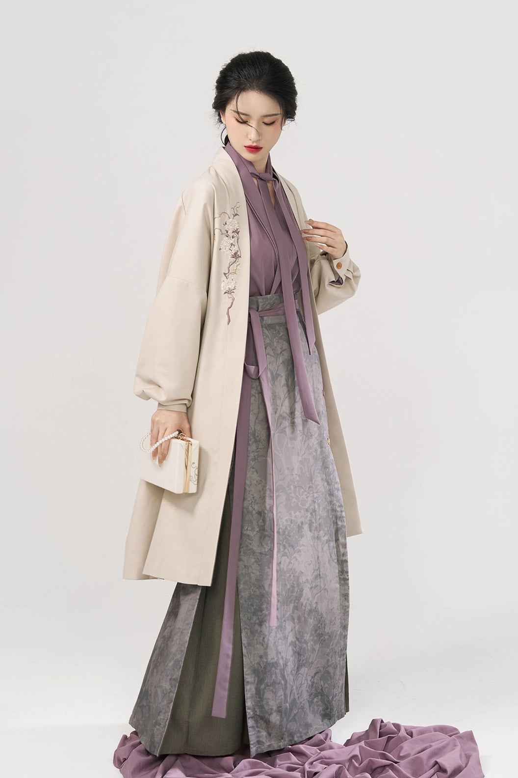 Modern Hanfu Three Panel Skirt Workwear Commuting Purple Hanfu Dress