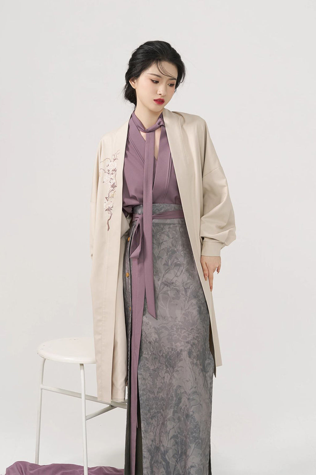 Modern Hanfu Three Panel Skirt Workwear Commuting Purple Hanfu Dress
