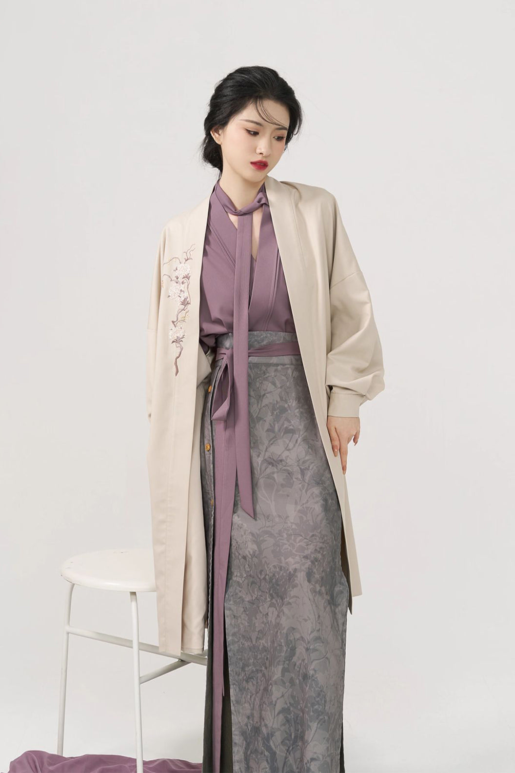 Modern Hanfu Three Panel Skirt Workwear Commuting Purple Hanfu Dress