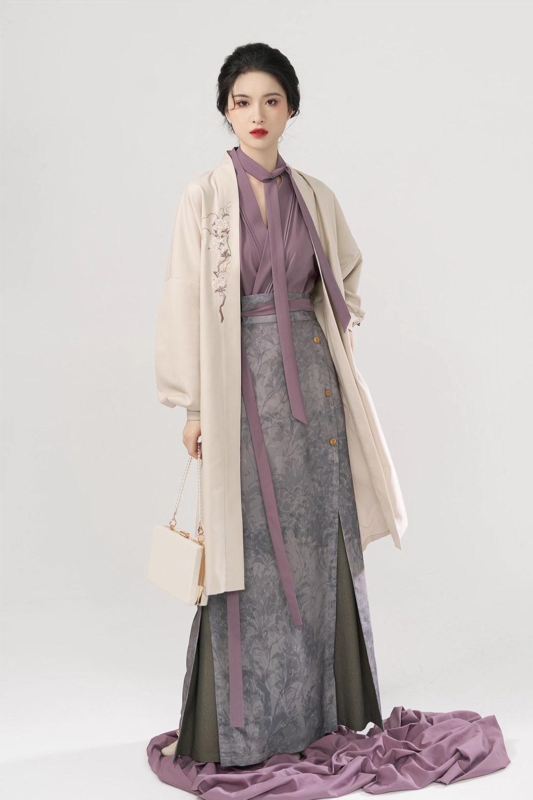 Modern Hanfu Three Panel Skirt Workwear Commuting Purple Hanfu Dress