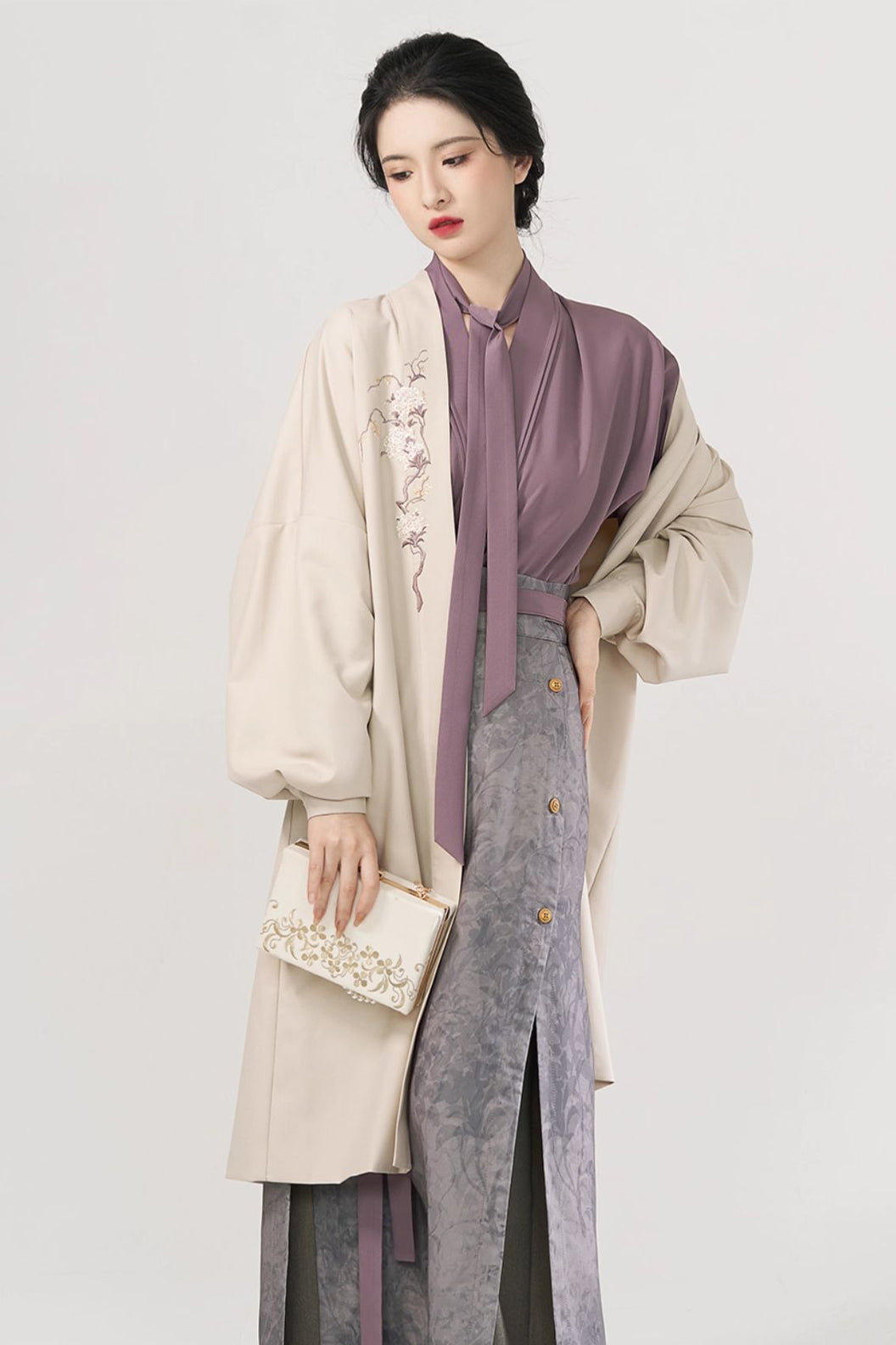 Modern Hanfu Three Panel Skirt Workwear Commuting Purple Hanfu Dress