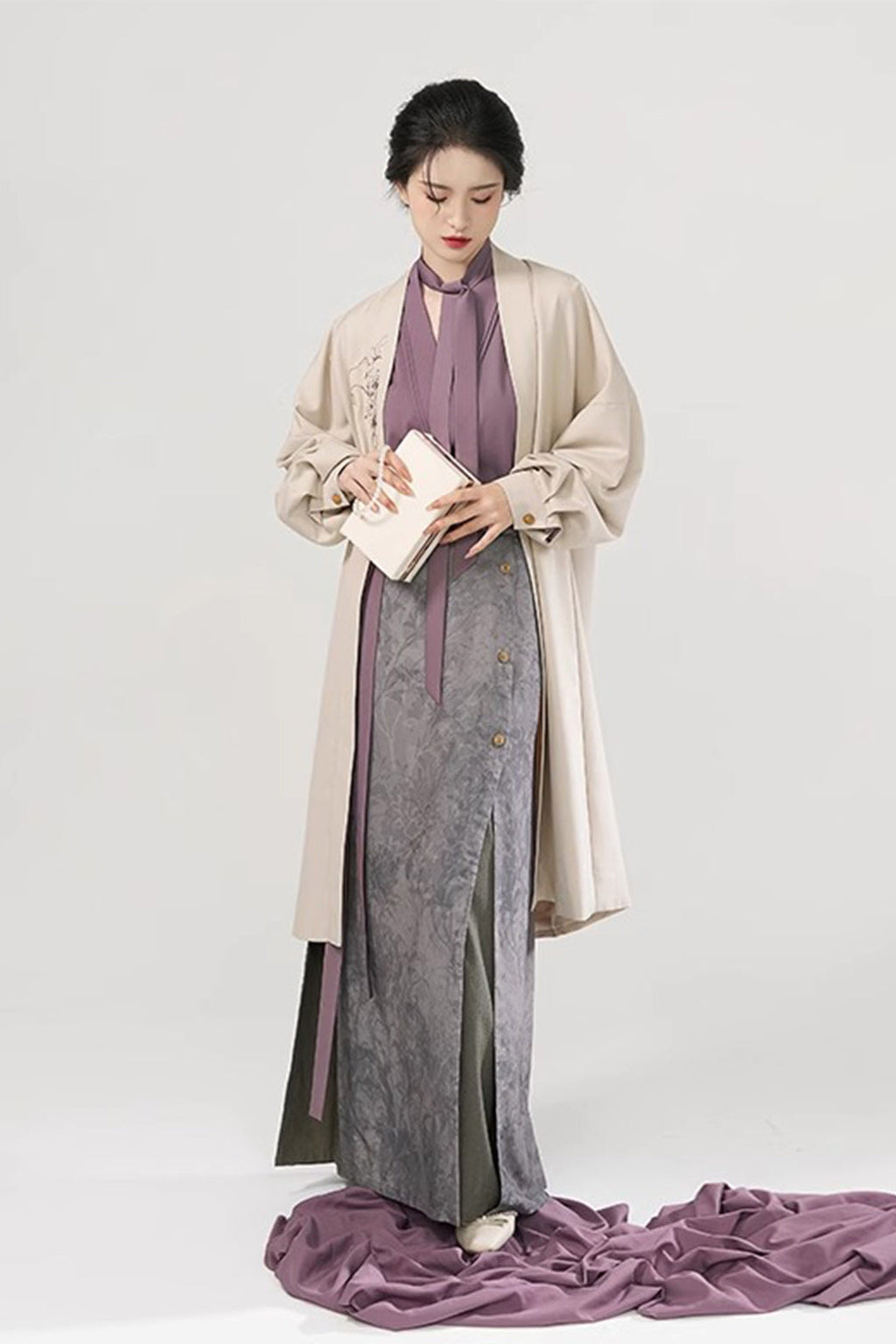 Modern Hanfu Three Panel Skirt Workwear Commuting Purple Hanfu Dress