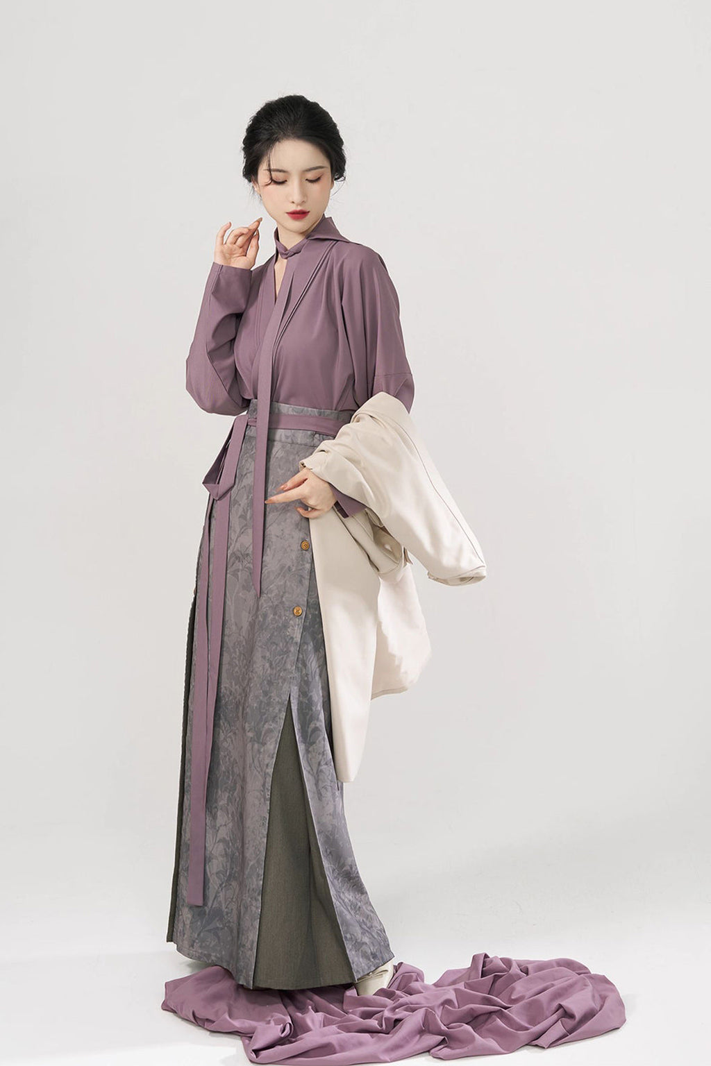 Modern Hanfu Three Panel Skirt Workwear Commuting Purple Hanfu Dress