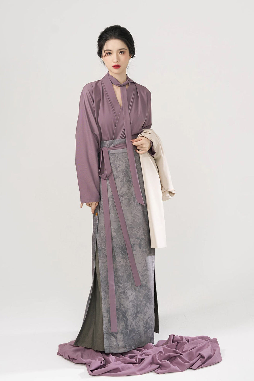 Modern Hanfu Three Panel Skirt Workwear Commuting Purple Hanfu Dress