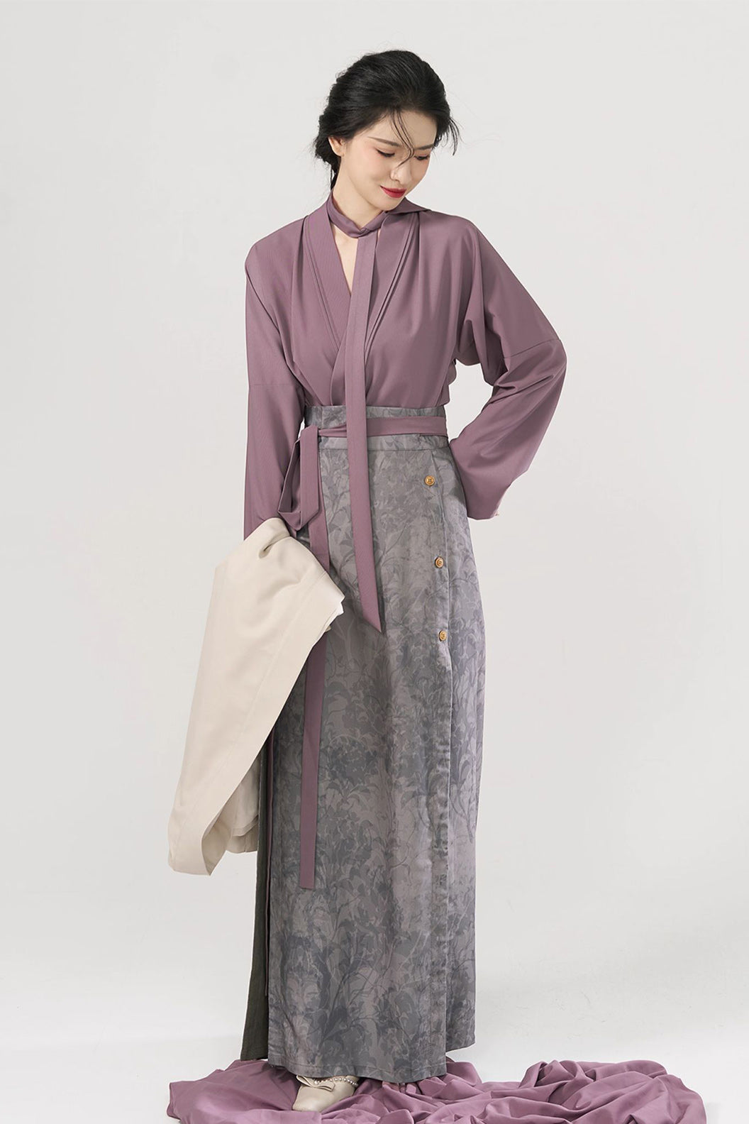 Modern Hanfu Three Panel Skirt Workwear Commuting Purple Hanfu Dress