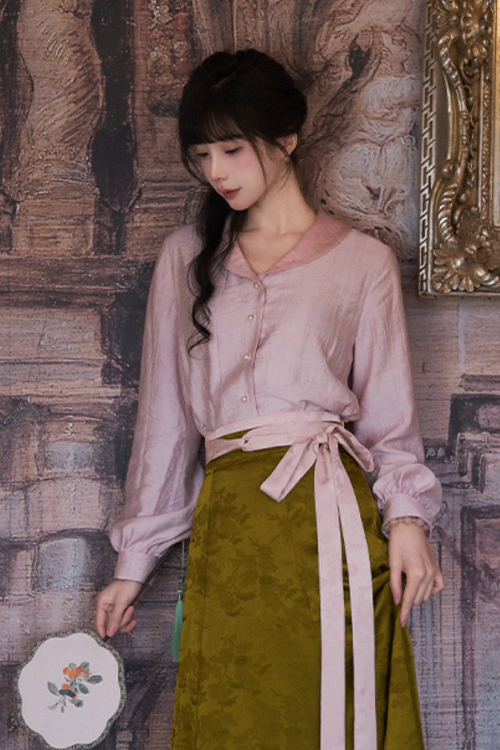 Modern Hanfu Clothing One Piece Eight Panel Skirt Hanging Collar Shirt Pink Hanfu Dress